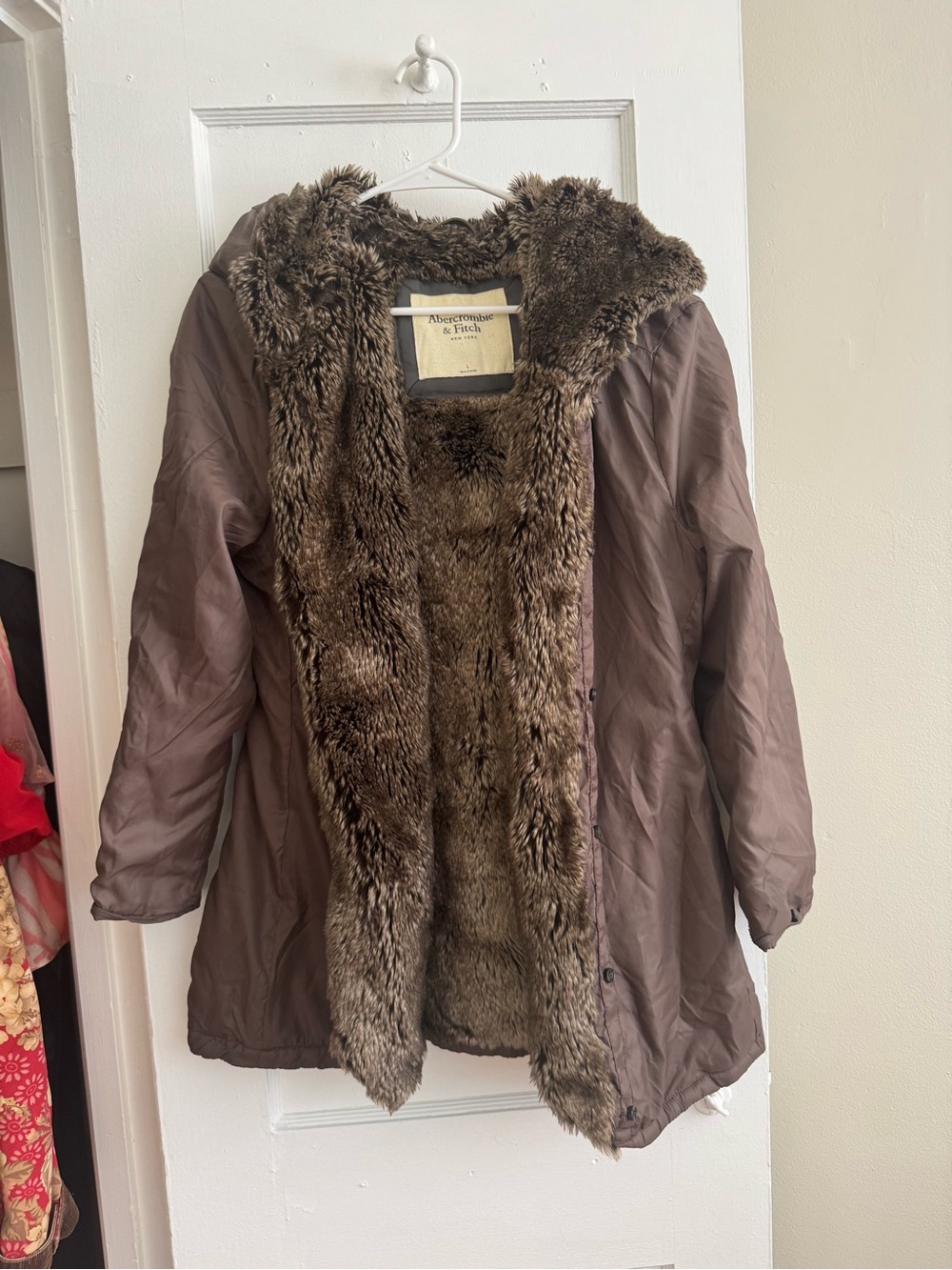 Vintage Abercrombie & Fitch Women's Faux Fur-Lined Brown Parka Jacket